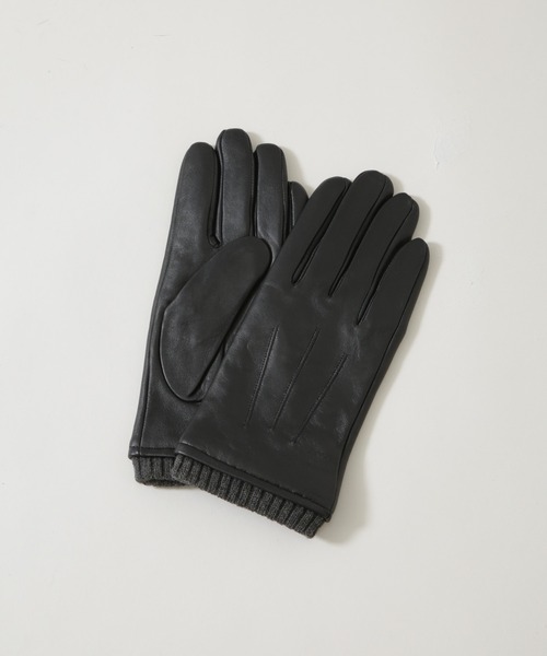 NANO universe(ナノユニバース)の「タッチパネル対応 リブ付きラムレザーグローブ(手袋・メンズ・ブラック・FREE)」の1枚目の写真