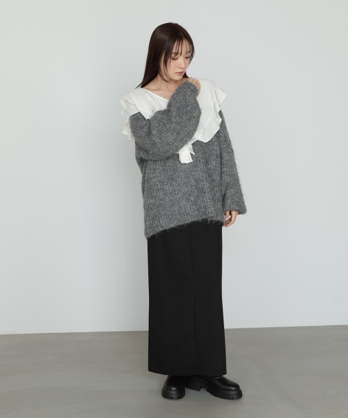 Bab(バブ)の「ワイドVネックルーズニットプルオーバー(ニット/セーター・レディース・オフホワイト/グレー/パープル・FREE)」の16枚目の写真