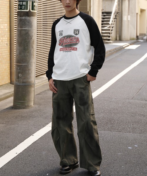 HOOK（フック）の「HOOK -original-　アメカジ古着風ロゴプリントラグランスリーブTEE（Tシャツ/カットソー・メンズ・ホワイト/ベージュ・L/M/XL）」の10枚目の写真