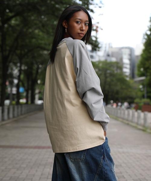 HOOK（フック）の「HOOK -original-　アメカジ古着風ロゴプリントラグランスリーブTEE（Tシャツ/カットソー・メンズ・ホワイト/ベージュ・L/M/XL）」の18枚目の写真