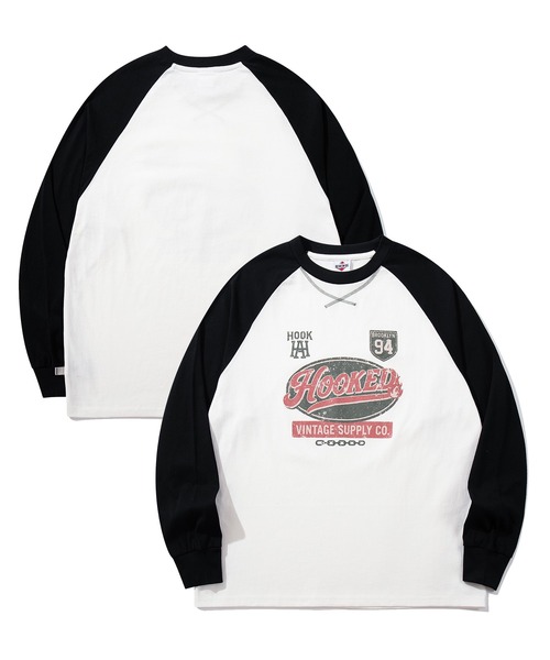 HOOK（フック）の「HOOK -original-　アメカジ古着風ロゴプリントラグランスリーブTEE（Tシャツ/カットソー・メンズ・ホワイト/ベージュ・L/M/XL）」の4枚目の写真