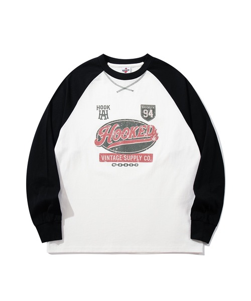 HOOK（フック）の「HOOK -original-　アメカジ古着風ロゴプリントラグランスリーブTEE（Tシャツ/カットソー・メンズ・ホワイト/ベージュ・L/M/XL）」の6枚目の写真