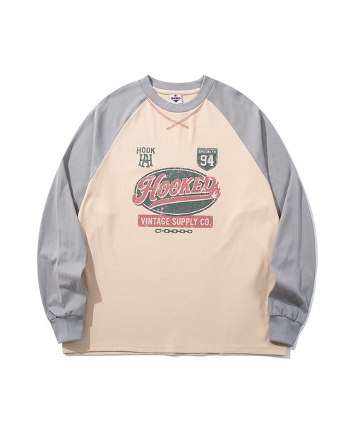 HOOK（フック）の「HOOK -original-　アメカジ古着風ロゴプリントラグランスリーブTEE（Tシャツ/カットソー・メンズ・ホワイト/ベージュ・L/M/XL）」の8枚目の写真