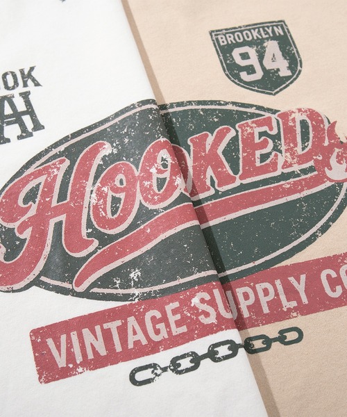 HOOK（フック）の「HOOK -original-　アメカジ古着風ロゴプリントラグランスリーブTEE（Tシャツ/カットソー・メンズ・ホワイト/ベージュ・L/M/XL）」の20枚目の写真