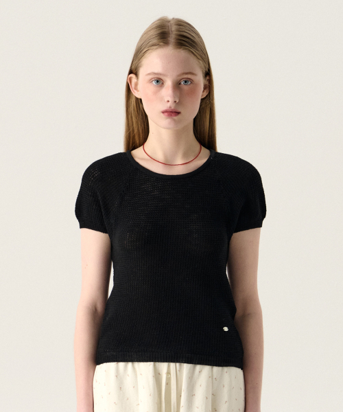 TTUDEMENT(トュードメント)の「PUFF SLEEVE ROUND NECK KNIT TOP BLACK(ニット/セーター・レディース・その他・FREE)」の1枚目の写真