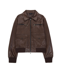 AAKAM | Western Collar Leather Jacket (Brown)(ライダースジャケット)