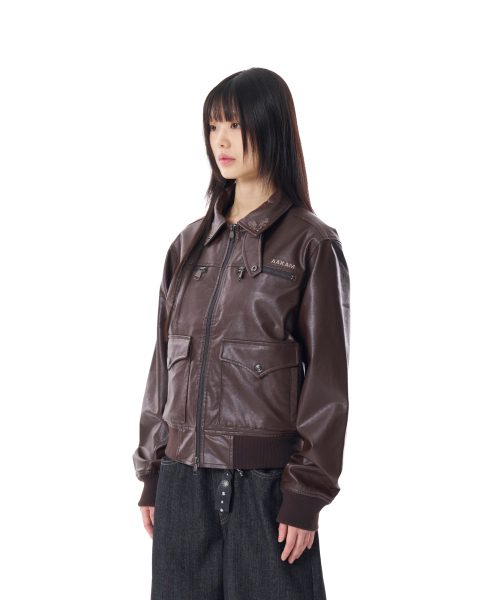 セール】Western Collar Leather Jacket (Brown)（ライダース