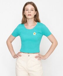 GRAVER（グレーバー）の「[WOMAN]フラワードット刺繍クロップ半袖ニット_ミント（ニット/セーター）」
