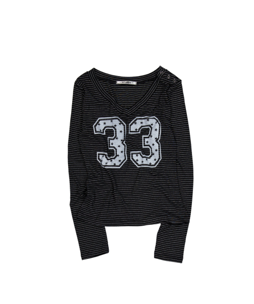 トップス SETUPEXE 33 STRIPE V-NECK TOP BLACK セール】33 STRIPE V-NECK TOP / BLACK（Tシャツ/カットソー）｜SETUP