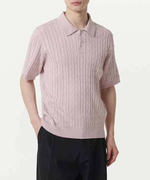 MUSINSA STANDARD（ムシンサスタンダード）の「ケーブルニットポロシャツ [デザートピンク]（ニット/セーター・メンズ・その他・XX-LARGE/LARGE/MEDIUM/X-LARGE）」の2枚目の写真