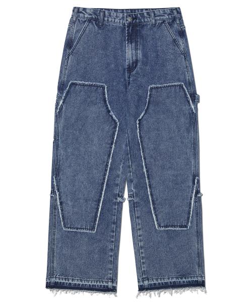 NOMANUAL(NOMANUAL)の「RAW EDGE DOUBLE KNEE PANTS - WASHED BLUE(デニムパンツ・レディース・その他・SMALL/MEDIUM/LARGE/X-SMALL)」の1枚目の写真