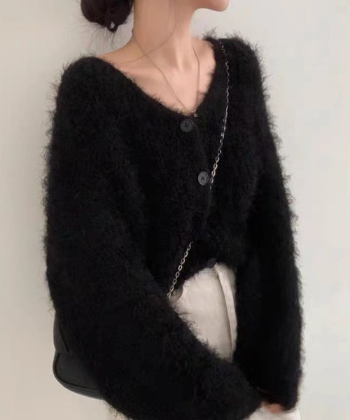 GLAMOROUS JANE(グラマラスジェーン)の「Vネックシャギーニットカーディガン(カーディガン/ボレロ・レディース・ホワイト/グレー/ブラック・FREE)」の5枚目の写真
