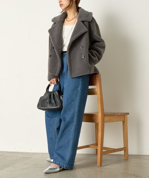 Jena espace merveilleux（ジェナ　エスパスメルヴェイユ）の「ボアダブルジャケット（その他アウター・レディース・ベージュ/チャコールグレー・FREE）」の14枚目の写真