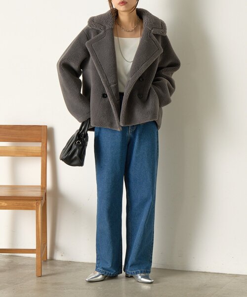 Jena espace merveilleux（ジェナ　エスパスメルヴェイユ）の「ボアダブルジャケット（その他アウター・レディース・ベージュ/チャコールグレー・FREE）」の15枚目の写真