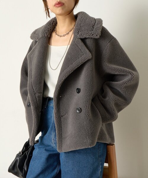 Jena espace merveilleux（ジェナ　エスパスメルヴェイユ）の「ボアダブルジャケット（その他アウター・レディース・ベージュ/チャコールグレー・FREE）」の21枚目の写真