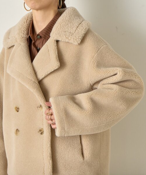 Jena espace merveilleux（ジェナ　エスパスメルヴェイユ）の「ボアダブルジャケット（その他アウター・レディース・ベージュ/チャコールグレー・FREE）」の3枚目の写真