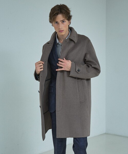 ABAHOUSE(アバハウス)の「【ON/OFF兼用】ウールモッサ バルカラーコート / ステンカラー(ステンカラーコート・メンズ・グレイッシュベージュ/ダークネイビー・44/46/48/50)」の2枚目の写真