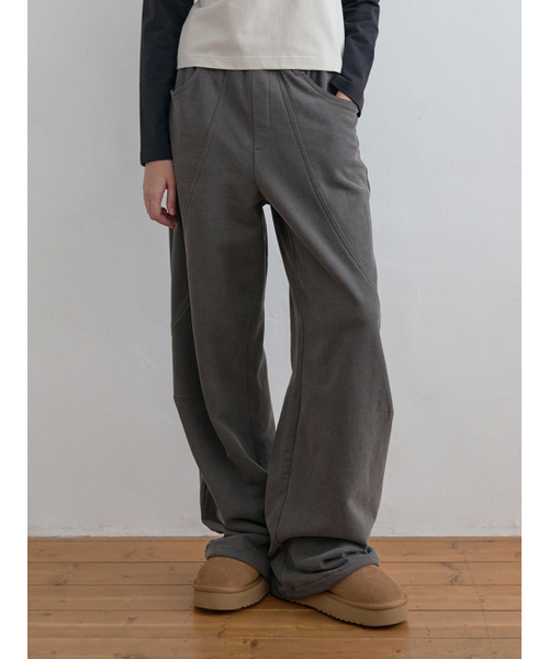 Panel Line Sweat Pants Charcoal Brown