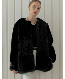 ファーコート フェイクファー ショート丈」に該当するブラック/黒色系