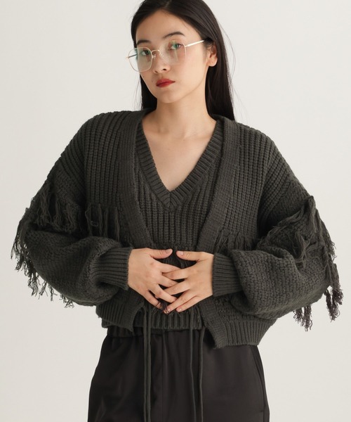 セール】【daily CLIP】3ゲージフリンジカーディガン（カーディガン