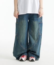 DOUBLE JD（ダブルジェイディー）の「サイドポケットワイドデニムパンツ（ブルー）（デニムパンツ）」