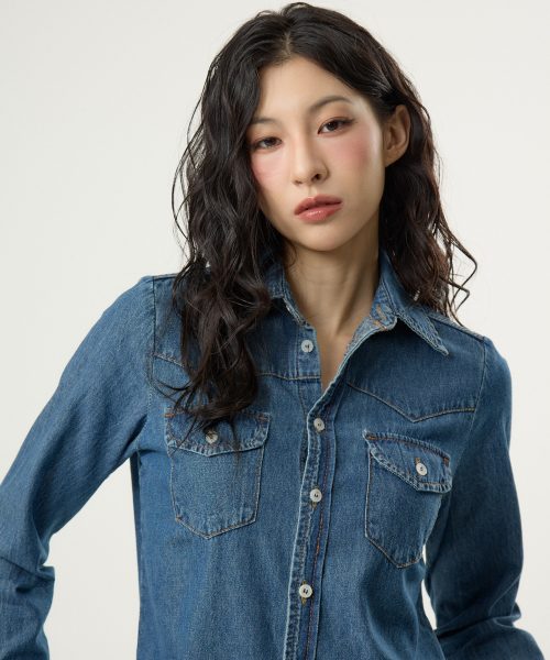 UNKNOWN PLANET（アンノウンプラネット）の「ウェスタンスリムデニムシャツブルー（シャツ/ブラウス・レディース・その他・SMALL/MEDIUM/FREE）」の3枚目の写真