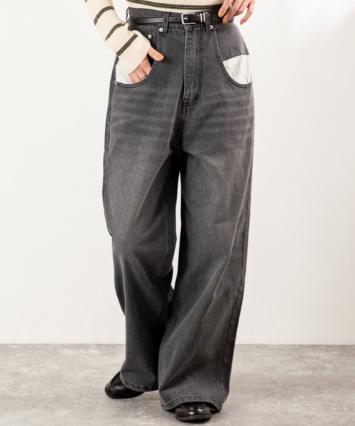 MILLION CARATS（ミリオンカラッツ）の「【差し色ポケットでこなれ見え】ワイドなのにすっきり細見え。リラクシーな穿き心地で気分は軽やか！体型カバーも叶う大人カジュアルなワイドデニム。（デニムパンツ・レディース・ブルー/グレー・FREE）」の2枚目の写真