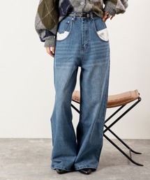 MILLION CARATS | 【差し色ポケットでこなれ見え】ワイドなのにすっきり細見え。リラクシーな穿き心地で気分は軽やか!体型カバーも叶う大人カジュアルなワイドデニム。(デニムパンツ)