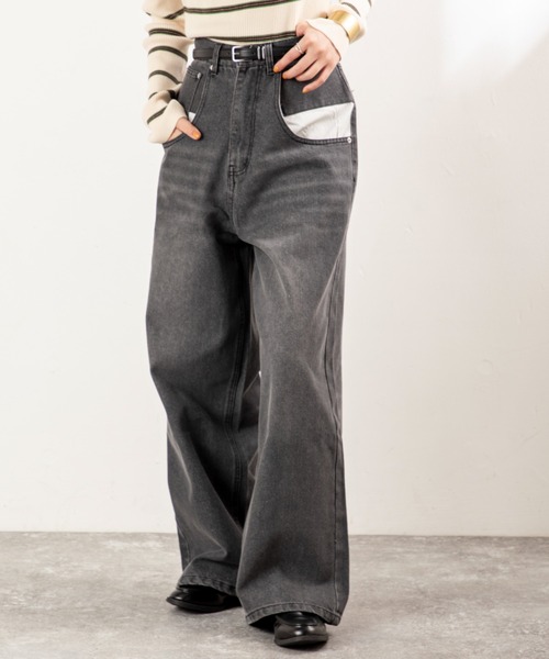 MILLION CARATS（ミリオンカラッツ）の「【差し色ポケットでこなれ見え】ワイドなのにすっきり細見え。リラクシーな穿き心地で気分は軽やか！体型カバーも叶う大人カジュアルなワイドデニム。（デニムパンツ・レディース・ブルー/グレー・FREE）」の13枚目の写真