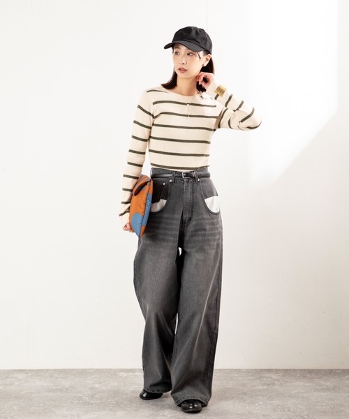 MILLION CARATS（ミリオンカラッツ）の「【差し色ポケットでこなれ見え】ワイドなのにすっきり細見え。リラクシーな穿き心地で気分は軽やか！体型カバーも叶う大人カジュアルなワイドデニム。（デニムパンツ・レディース・ブルー/グレー・FREE）」の15枚目の写真