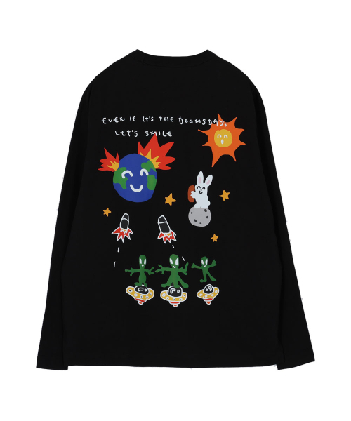 OURPOCKETS(アワーポケッツ)の「トンプソンビレッジ 地球星エイリアン ラウンドTシャツ (ブラック)(Tシャツ/カットソー・レディース・ブラック・MEDIUM/X-LARGE)」の2枚目の写真