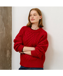Mixed Cable Shetland Wool Knit - Red