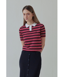 AFTERHOURS（アフターアワーズ）の「MULTI STRIPE COLLAR KNIT (RED)（ニット/セーター）」