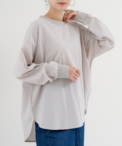 refinedworks(リファインドワークス)の「【refinedworks】 ゆるっと 纏える 抜け感トップス(Tシャツ/カットソー・レディース・ネイビー/グレー・FREE)」の1枚目の写真