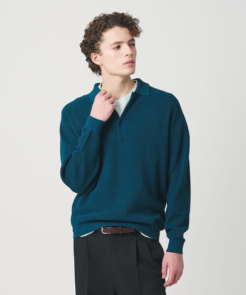BEAUTY&YOUTH UNITED ARROWS（ビューティーアンドユースユナイテッドアローズ）の「ギマ コットン アゼ 3ボタン ポロカラー ニット ウォッシャブル（ニット/セーター・メンズ・ケリーグリーン/コバルトブルー・XL/L/M/S）」の2枚目の写真