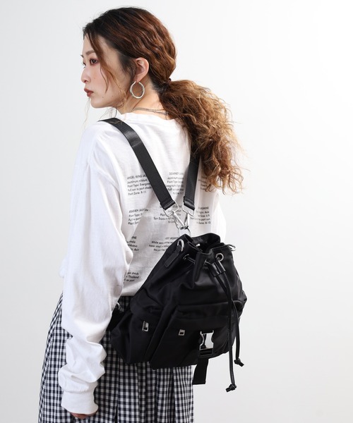 crossi(クロッシー)の「ドローストリング巾着型ナイロンショルダーバッグ(ショルダーバッグ・レディース・ピンク/オリーブ/ブラック/グレー・FREE)」の19枚目の写真
