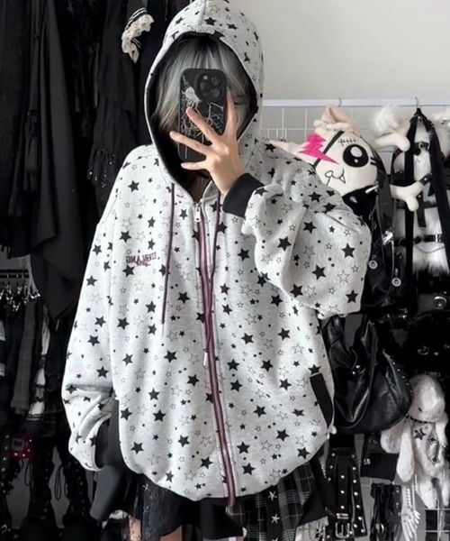 セール】WEGO/星柄フルジップフーディーパーカー/エンジェルコア