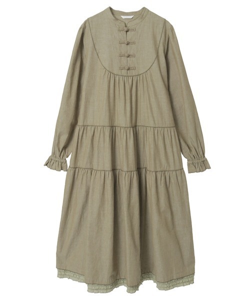 PINK HOUSE（ピンクハウス）の「ローンフリル使いダンガリーワンピース（ワンピース・レディース・ホワイト/ブラック/レッド/カーキ/ピンク/インディゴブルー・フリー）」の4枚目の写真