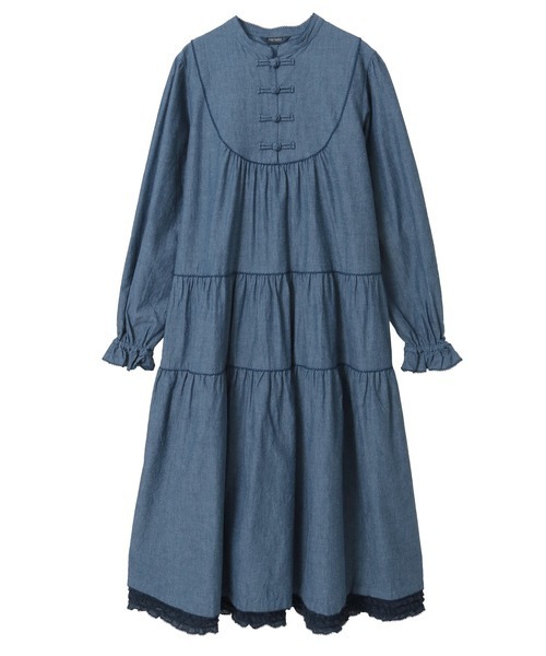 PINK HOUSE（ピンクハウス）の「ローンフリル使いダンガリーワンピース（ワンピース・レディース・ホワイト/ブラック/レッド/カーキ/ピンク/インディゴブルー・フリー）」の5枚目の写真