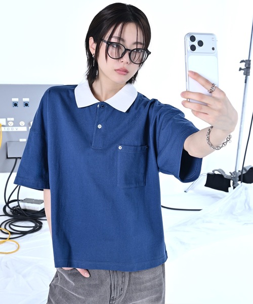 ADRER（アドラー）の「Wide Cropped Cotton Polo / ワイドクロップドコットンポロ（ポロシャツ・メンズ・グレー系1/ブルー系1/グレー系2/ブラック・L/M/S/XS）」の4枚目の写真