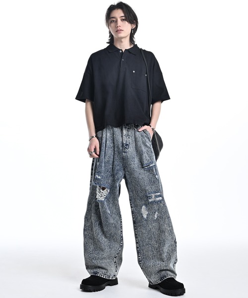 ADRER（アドラー）の「Wide Cropped Cotton Polo / ワイドクロップドコットンポロ（ポロシャツ・メンズ・グレー系1/ブルー系1/グレー系2/ブラック・L/M/S/XS）」の9枚目の写真
