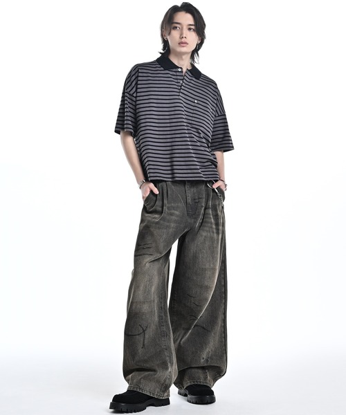 ADRER（アドラー）の「Wide Cropped Cotton Polo / ワイドクロップドコットンポロ（ポロシャツ・メンズ・グレー系1/ブルー系1/グレー系2/ブラック・L/M/S/XS）」の13枚目の写真