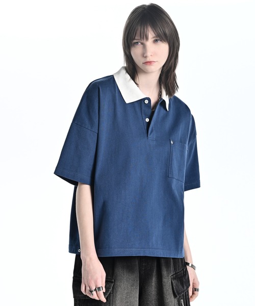 ADRER（アドラー）の「Wide Cropped Cotton Polo / ワイドクロップドコットンポロ（ポロシャツ・メンズ・グレー系1/ブルー系1/グレー系2/ブラック・L/M/S/XS）」の20枚目の写真