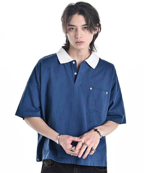 ADRER（アドラー）の「Wide Cropped Cotton Polo / ワイドクロップドコットンポロ（ポロシャツ・メンズ・グレー系1/ブルー系1/グレー系2/ブラック・L/M/S/XS）」の15枚目の写真