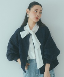 studio CLIP | 《natural by clip》12ゲージフラワージャガードニットジャケット(ノーカラージャケット)