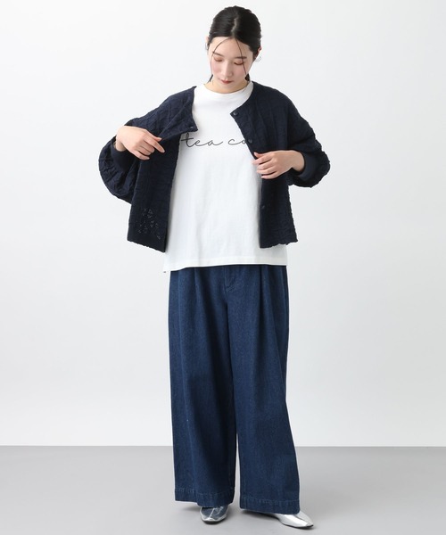 studio CLIP（スタディオクリップ）の「《natural by clip》12ゲージフラワージャガードニットジャケット（ノーカラージャケット・レディース・ベージュ/ネイビー・FREE）」の22枚目の写真