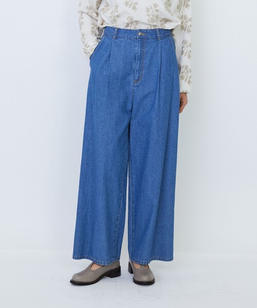 LOISIR(ロワズィール)の「【MTサイズ有り】綿麻ライトデニムワイドパンツ(デニムパンツ・レディース・ライトインディゴブルー/インディゴブルー・M/MT)」の2枚目の写真