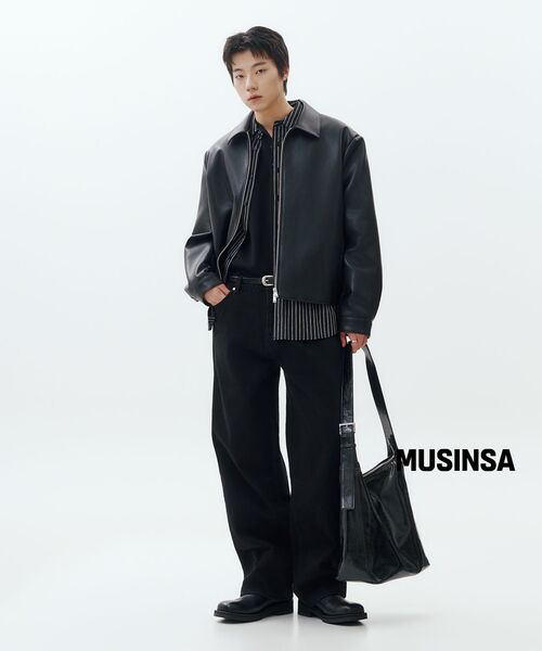 MUSINSA STANDARD（ムシンサスタンダード）の「シンセティックレザーオーバーショルダーシングルジャケット[ブラック]（ライダースジャケット・メンズ・その他・MEDIUM/LARGE/X-LARGE/2XL）」の12枚目の写真