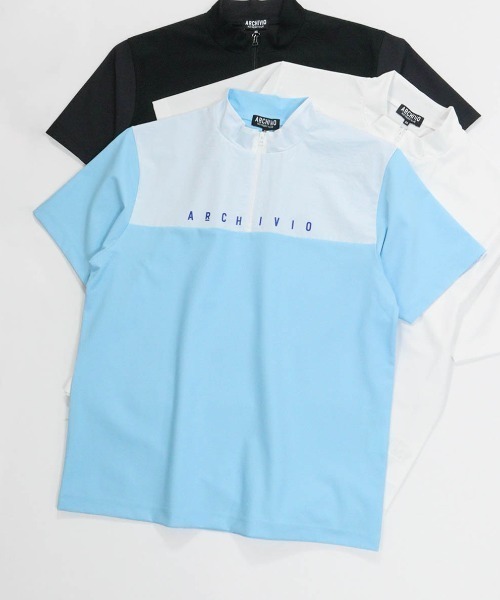 archivio(アルチビオ)の「<MENS>素材切替UV冷感ハーフジッププルオーバー(Tシャツ/カットソー・メンズ・ライトブルー/ブラック/ホワイト・LL/L/M)」の1枚目の写真