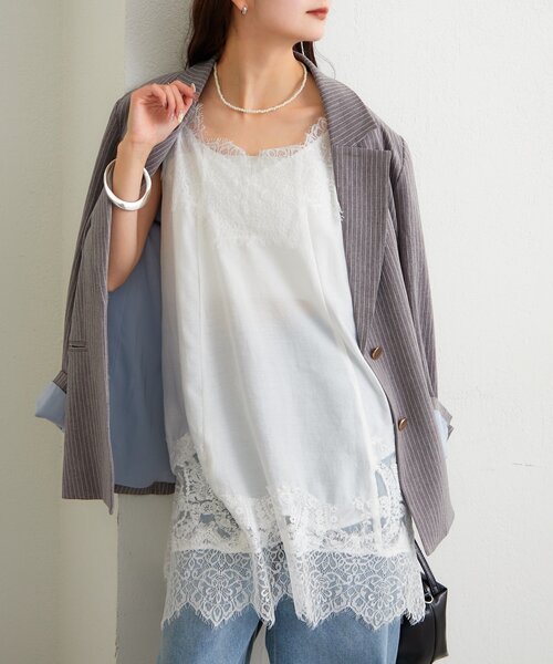 mystic（ミスティック）の「レースパネルキャミチュニック（チュニック・レディース・ブラック/オフホワイト・FREE）」の2枚目の写真